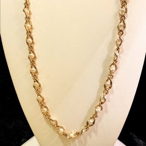 Vintage Long Gold and Pearl Necklace